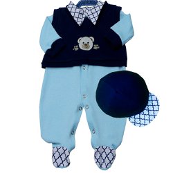 Macacão De Bebê Manga Longa Dudu Azul e Marinho 03 Peças Macacão De Bebê Manga Longa Dudu Azul e Marinho 03 Peças