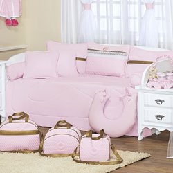 Kit Cama Babá Coroa Rosa e Dourado 100% Algodão 8 Peças Kit Cama Babá Coroa Rosa e Dourado 100% Algodão 8 Peças