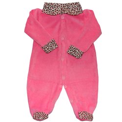 Macacão de Bebê Menina Basic Oncinha Pink Plush Macacão de Bebê Menina Basic Oncinha Pink Plush