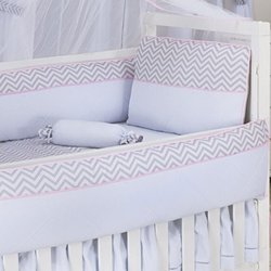 Kit Berço Classic Chevron Rosa 100% Algodão 9 Peças Kit Berço Classic Chevron Rosa 100% Algodão 9 Peças