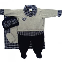 Saída de Maternidade Meu Príncipe Mescla com Marinho Malha Saída de Maternidade Meu Príncipe Mescla com Marinho Malha