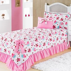 Cobre Leito Solteiro Laila Cupcake 4 Peças Cobre Leito Solteiro Laila Cupcake 4 Peças