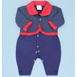 Macacão de Bebê Mais Bolero Encanto Azul Manga Longa 2 Peças Macacão de Bebê Mais Bolero Encanto Azul Manga Longa 2 Peças
