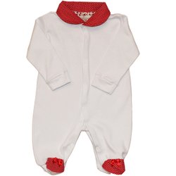 Macacão Manga Longa Basic Branco com Poazinho Vermelho Macacão Manga Longa Basic Branco com Poazinho Vermelho