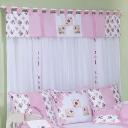 Cortina Quarto de Bebê Flower Branco e Rosa Cortina Quarto de Bebê Flower Branco e Rosa