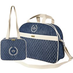 Kit Bolsa Maternidade Puppi Coroa Jeans P e G 2 Peças Kit Bolsa Maternidade Puppi Coroa Jeans P e G 2 Peças