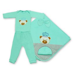 Saída de Maternidade Ursinho Realeza Verde 5 Peças Saída de Maternidade Ursinho Realeza Verde 5 Peças