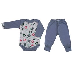 Conjunto de Bebê Body e Mijão Bichos do Mar Cinza Conjunto de Bebê Body e Mijão Bichos do Mar Cinza