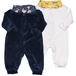 Kit Macacão de Bebê Raposinha Marinho e Branco Kit Macacão de Bebê Raposinha Marinho e Branco