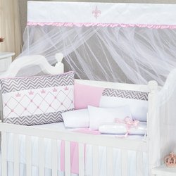 Kit Berço Chevron Rosa Coroa 100% Algodão 9 Peças Kit Berço Chevron Rosa Coroa 100% Algodão 9 Peças