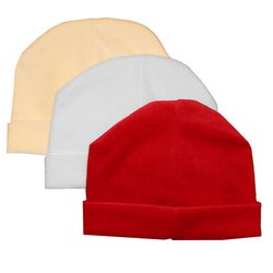 Kit Touca de Bebê Plush Branco, Palha e Vermelho 3 Peças Kit Touca de Bebê Plush Branco, Palha e Vermelho 3 Peças