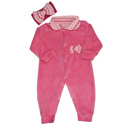 Macacão Manga Longa Mili Chevron Rosa Plush 2 Peças Macacão Manga Longa Mili Chevron Rosa Plush 2 Peças