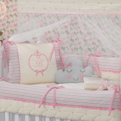 Kit Berço Anjinho Rosa e Palha Personalizado 10 Peças Kit Berço Anjinho Rosa e Palha Personalizado 10 Peças