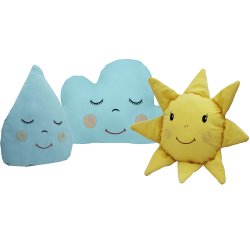 Almofada Sol Amarelo, Nuvem e Gota Azul Tiffany 3 Peças Almofada Sol Amarelo, Nuvem e Gota Azul Tiffany 3 Peças