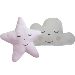 Almofada Nuvem Cinza e Estrela Rosa Almofada Nuvem Cinza e Estrela Rosa
