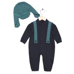 Macacão Longo Léo Marinho e Verde 2 Peças Macacão Longo Léo Marinho e Verde 2 Peças
