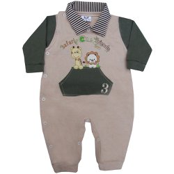 Macacão Longo De Bebê Selva Bege e Verde Macacão Longo De Bebê Selva Bege e Verde