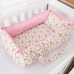Ninho para Bebê Floral Palha e Rosa com Alça 2 Peças Ninho para Bebê Floral Palha e Rosa com Alça 2 Peças