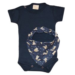 Body de Bebê Curto Marinho + Bandana Raposinha Body de Bebê Curto Marinho + Bandana Raposinha