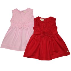 Kit Vestido de bebê Belle Renda Rosa e Vermelho Kit Vestido de bebê Belle Renda Rosa e Vermelho