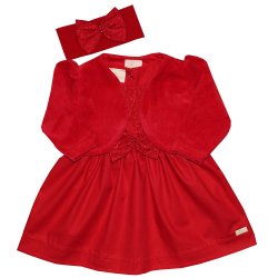 Vestido de Bebê Miss Renda Vermelho 3 Peças Vestido de Bebê Miss Renda Vermelho 3 Peças