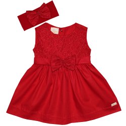 Vestido de Bebê Petit Renda Vermelho Vestido de Bebê Petit Renda Vermelho
