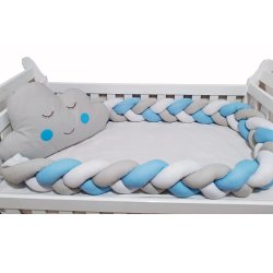 Kit Berço Trança Nuvem Azul, Branco e Cinza 2 Peças Kit Berço Trança Nuvem Azul, Branco e Cinza 2 Peças