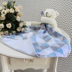 Naninha para Bebê Ursinho Losango Azul Naninha para Bebê Ursinho Losango Azul