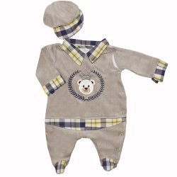 Macacão Longo de Bebê Nicolas Cinza Plush 2 Peças Macacão Longo de Bebê Nicolas Cinza Plush 2 Peças