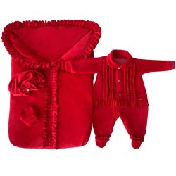 Saída de Maternidade Carol Vermelho Plush 4 Peças Saída de Maternidade Carol Vermelho Plush 4 Peças