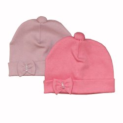 Kit Touca de Bebê Malha Lacinho Rosa e Rosê Kit Touca de Bebê Malha Lacinho Rosa e Rosê