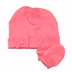 Kit Touca e Luva de Bebê Lacinho Rosa Malha Kit Touca e Luva de Bebê Lacinho Rosa Malha