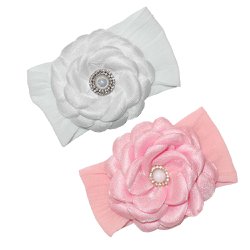 Faixa de Cabelo para Bebê Charme Branco e Rosa 2 Peças Faixa de Cabelo para Bebê Charme Branco e Rosa 2 Peças