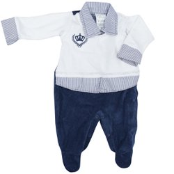 Macacão Longo de Bebê Meu Príncipe Marinho Plush 2 Peças Macacão Longo de Bebê Meu Príncipe Marinho Plush 2 Peças