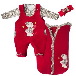 Saída de Maternidade Ursa Oncinha Vermelho Plush 4 Peças Saída de Maternidade Ursa Oncinha Vermelho Plush 4 Peças