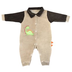 Macacão Longo de Bebê Dinossauro Bege Plush Macacão Longo de Bebê Dinossauro Bege Plush