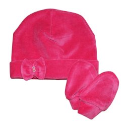 Kit Touca e Luva de Bebê Lacinho Pink Plush Kit Touca e Luva de Bebê Lacinho Pink Plush