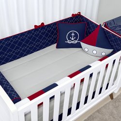 Kit Berço Navy Marinho 150 Fios 100% Algodão 10 Peças Kit Berço Navy Marinho 150 Fios 100% Algodão 10 Peças
