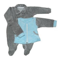 Macacão Longo de Bebê com Casaco Azul e Cinza Plush Macacão Longo de Bebê com Casaco Azul e Cinza Plush