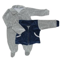 Macacão Longo de Bebê com Casaco Marinho e Cinza Plush Macacão Longo de Bebê com Casaco Marinho e Cinza Plush