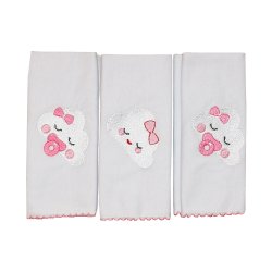 Toalha de Boca Nuvem Rosa Malha 3 Peças Toalha de Boca Nuvem Rosa Malha 3 Peças