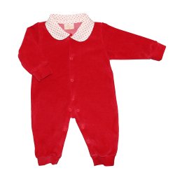 Macacão Longo de Bebê Poá Vermelho Plush Macacão Longo de Bebê Poá Vermelho Plush