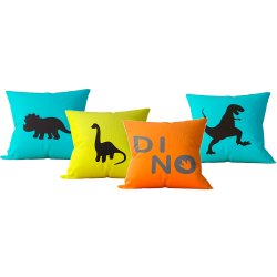 Kit Almofada Dinossauro Azul, Amarelo e Laranja 4 Peças Kit Almofada Dinossauro Azul, Amarelo e Laranja 4 Peças
