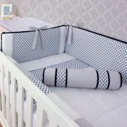 Kit Berço Amore Arabesco Marinho 100% Algodão 8 Peças Kit Berço Amore Arabesco Marinho 100% Algodão 8 Peças
