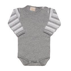 Body de Bebê Manga Longa Fofinho Cinza com Listrado Malha Body de Bebê Manga Longa Fofinho Cinza com Listrado Malha