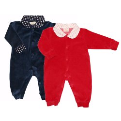 Kit Macacão Longo de Bebê Poá Vermelho e Marinho Plush Kit Macacão Longo de Bebê Poá Vermelho e Marinho Plush