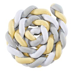Protetor de Berço Trança Amarelo, Branco e Cinza 1 Peça Protetor de Berço Trança Amarelo, Branco e Cinza 1 Peça