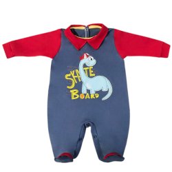 Macacão Longo de Bebê Dinossauro Skate Azul Malha Macacão Longo de Bebê Dinossauro Skate Azul Malha