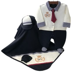 Saída de Maternidade King Marinho e Palha 4 Peças Saída de Maternidade King Marinho e Palha 4 Peças