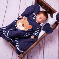 Saída de Maternidade Urso Marinho Listras Branco 5 Peças Saída de Maternidade Urso Marinho Listras Branco 5 Peças